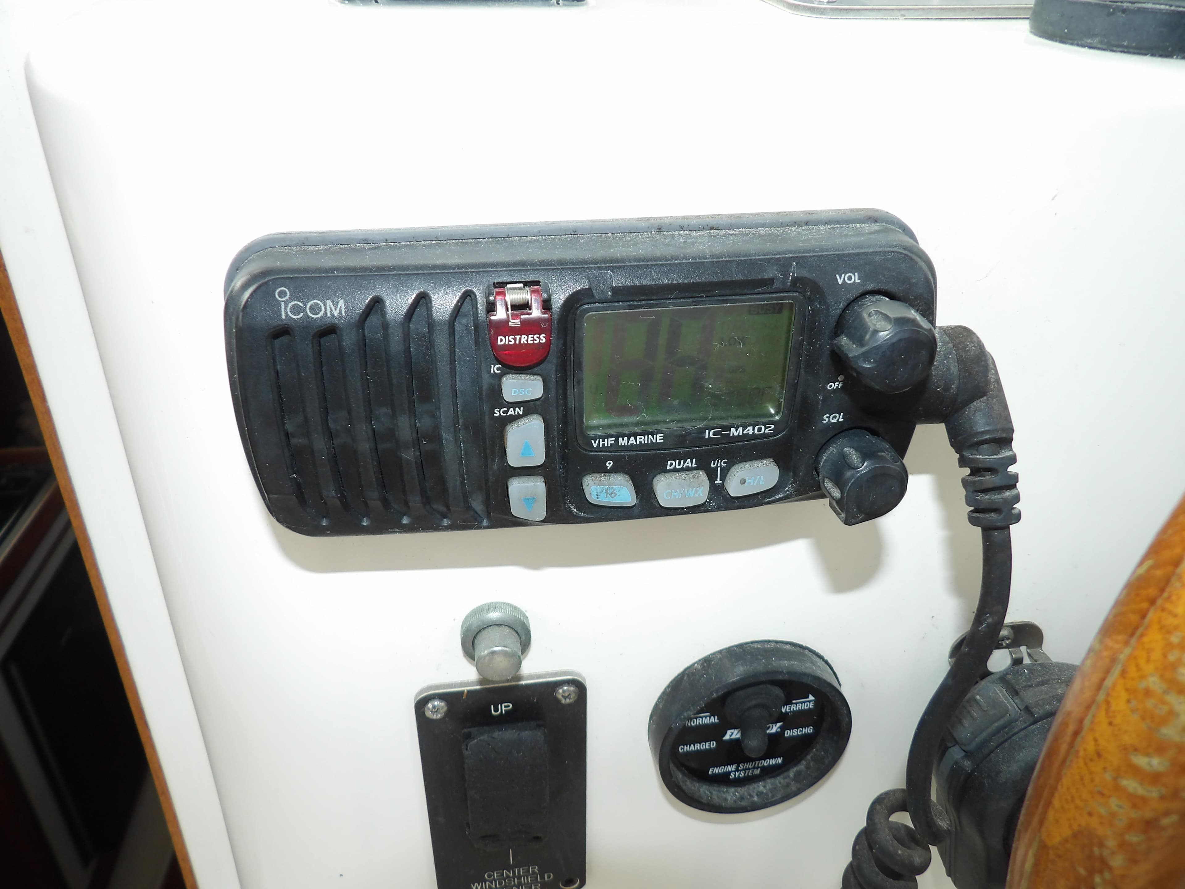 ICOM marine radio on 2002 Legacy Yachts 28 Express dashboard.