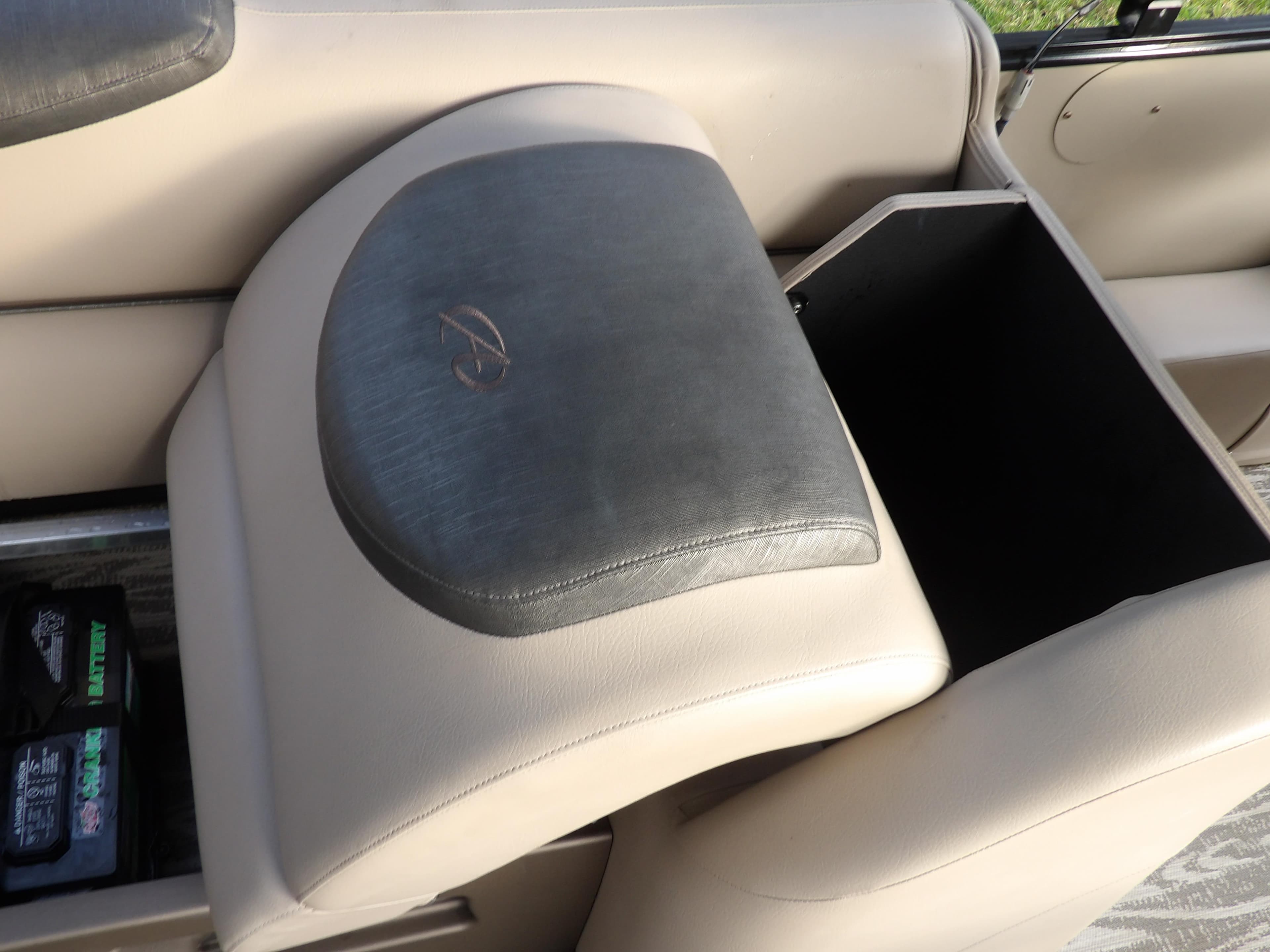 2020 Avalon 2385 Catalina QL SWS boat seat with storage compartment.