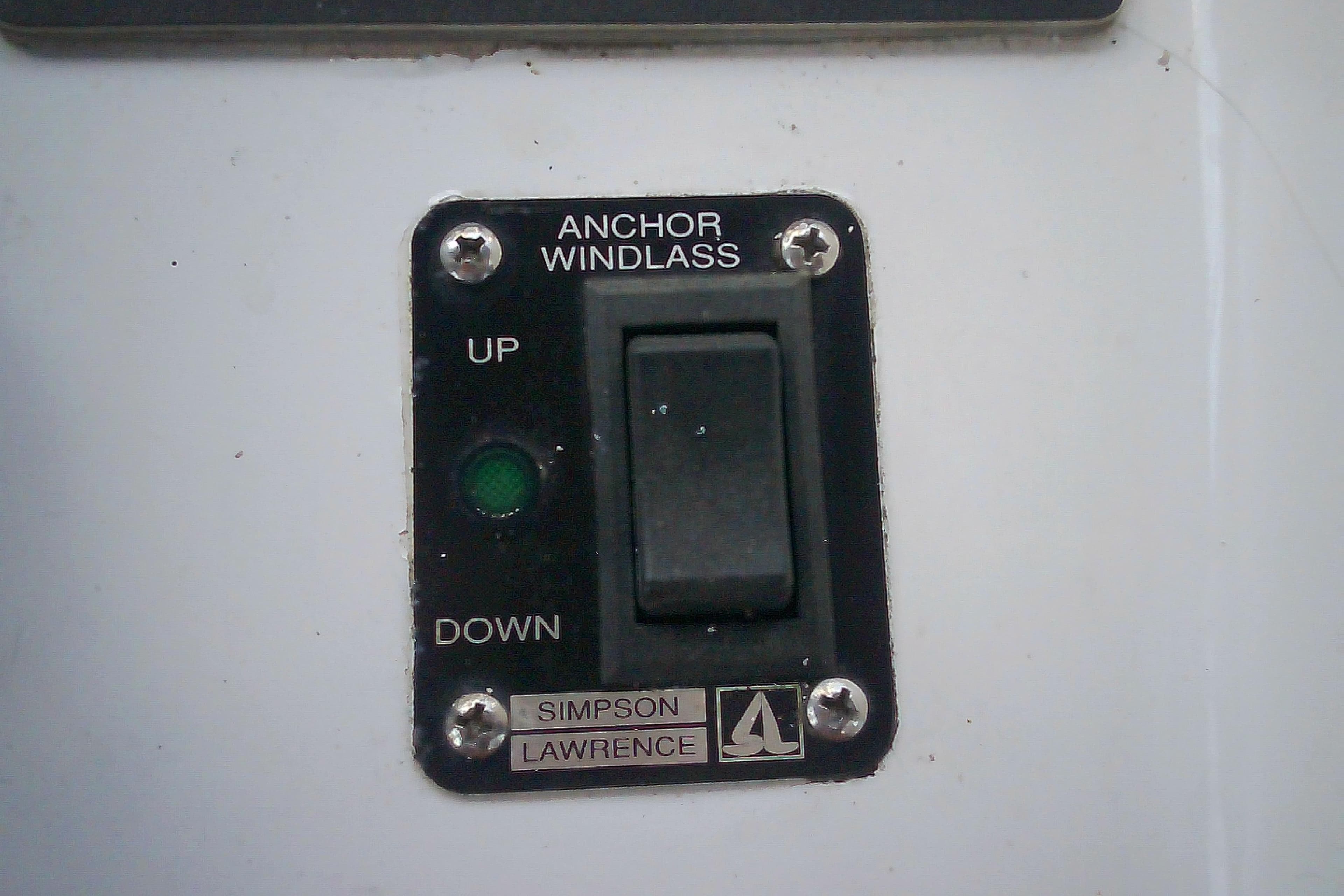 Anchor windlass control panel on a 1999 Sabre 34 boat.