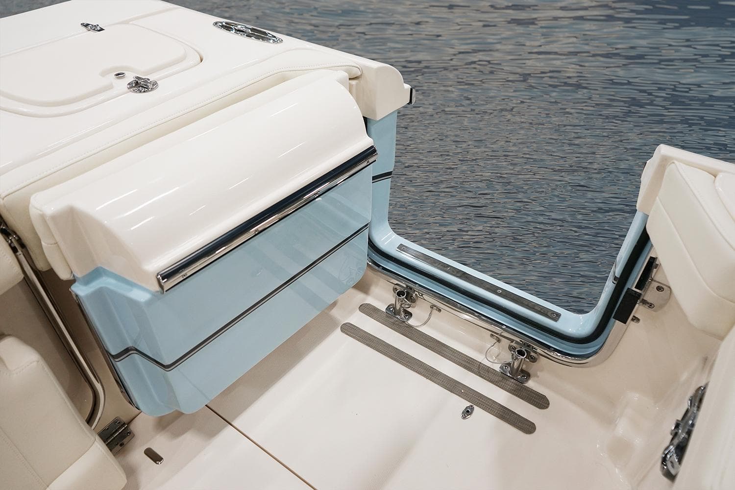 Manufacturer Provided Image: 2023 Grady-White Freedom 285 boat with open side door and seating.