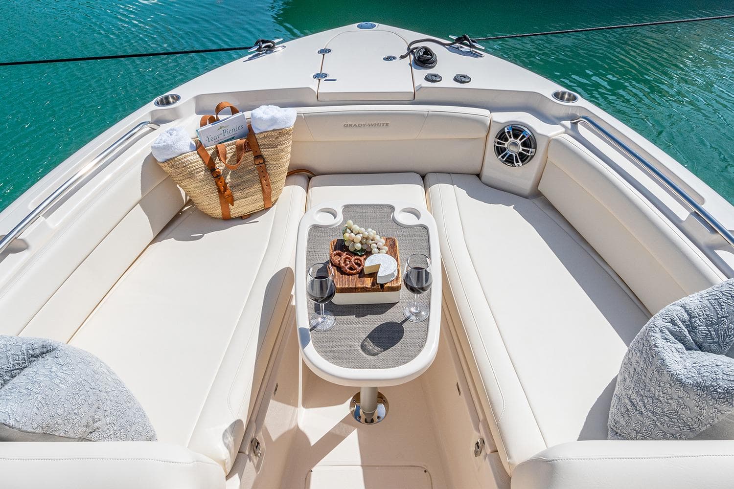 Manufacturer Provided Image: Luxurious seating area on the 2023 Grady-White Freedom 285 boat.