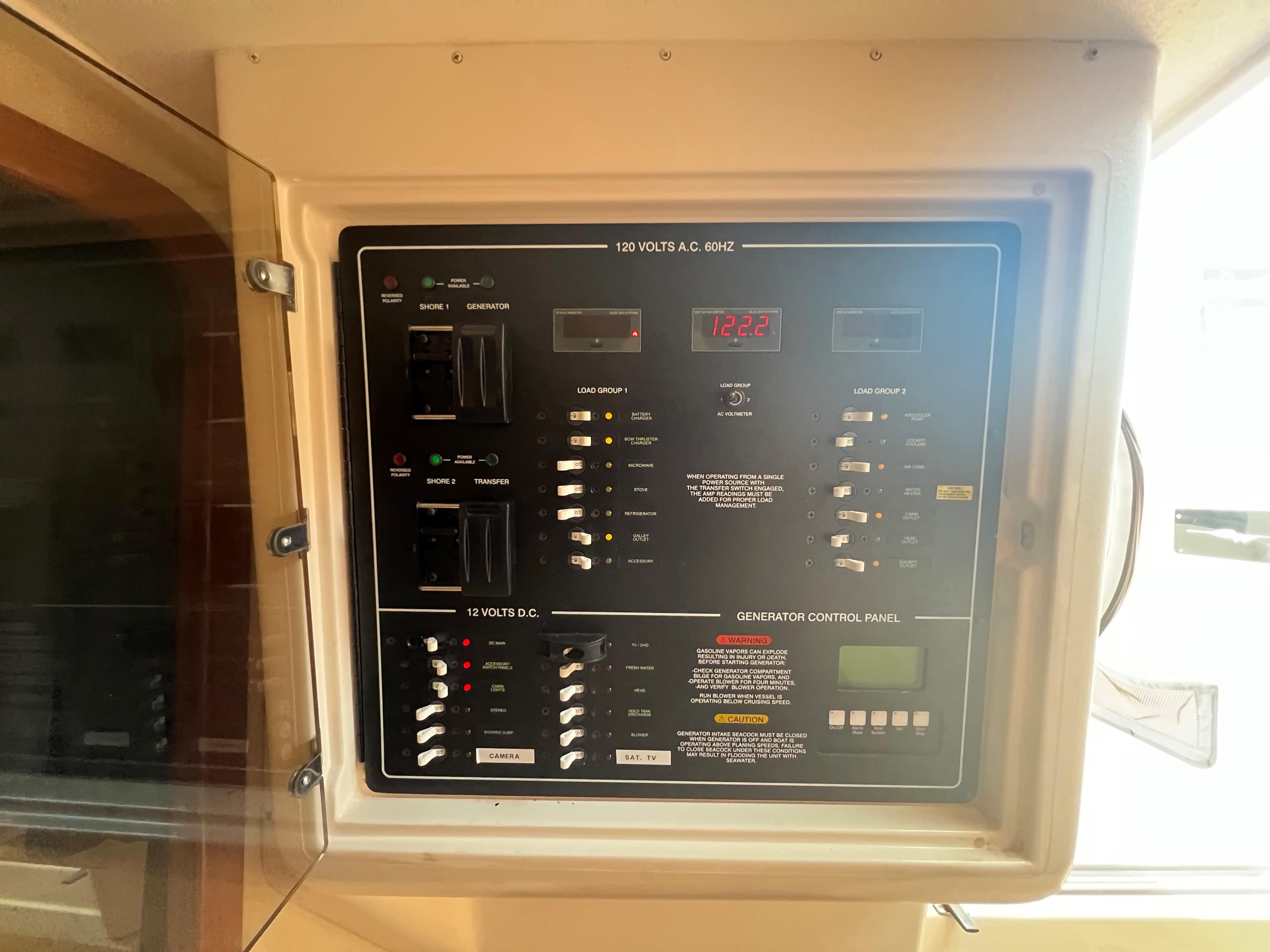 Electrical control panel on 2006 Grady-White 360 Express boat.